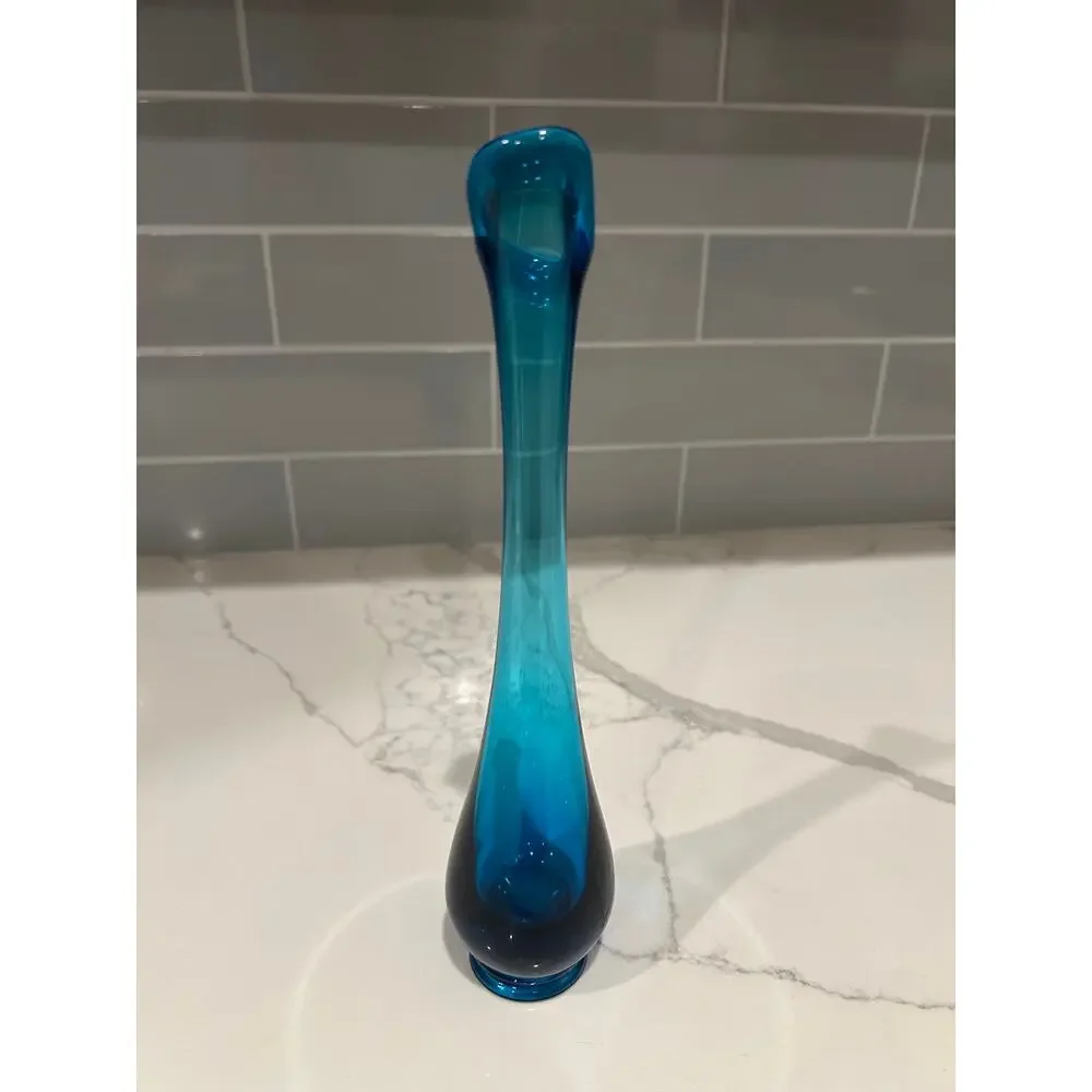 Mid-Century Modern‎ Viking Blue Swung Art Glass Vase- Quantity 2 Excellent Cond